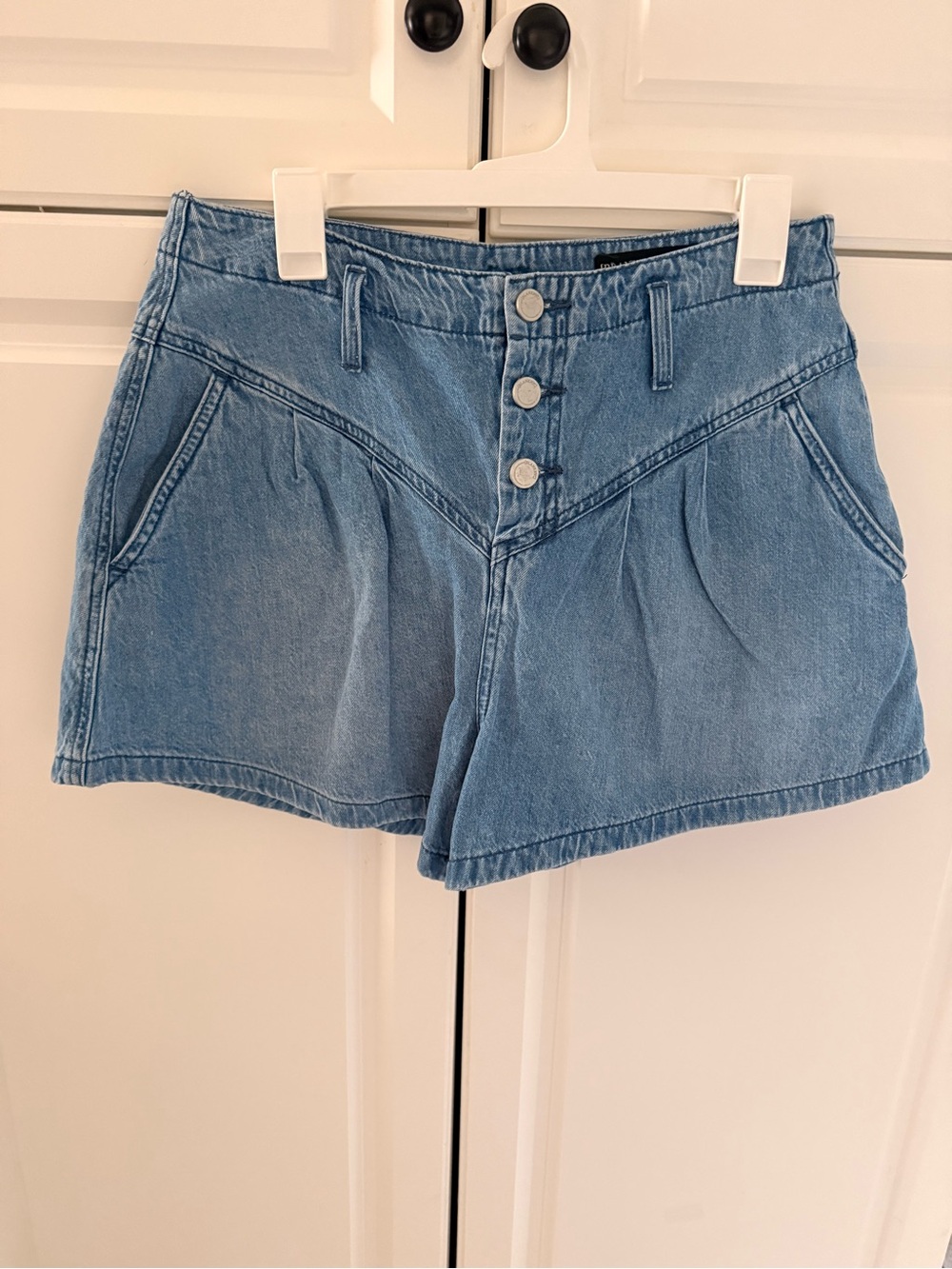 Blank NYC Light Blue High-Rise Button-Front Denim Shorts